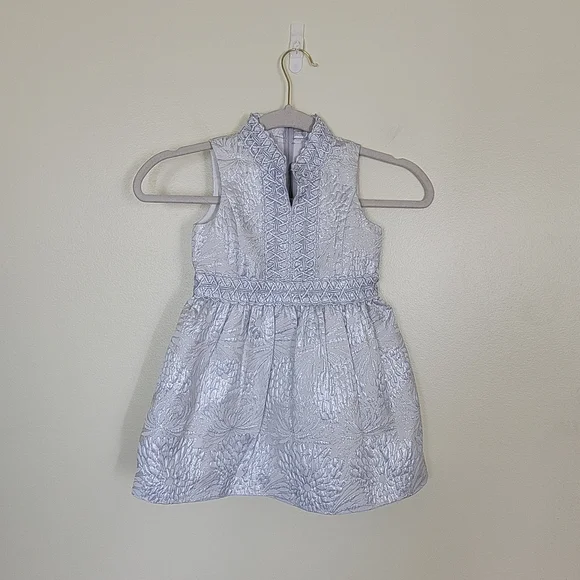 Lilly Pulitzer Mini Franci Seaside Gray Full Bloom Brocade Size 4 Silver